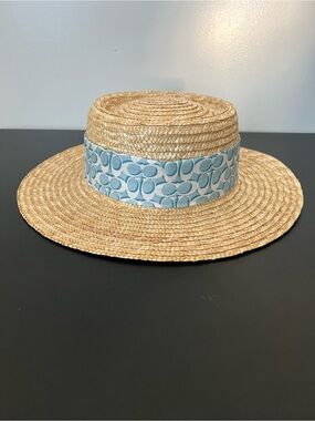 Coach Natural Straw Sun Hat with Beige Trim